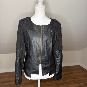 WISH Faux Leather Lace Moto Jacket Gothic Witchy Grunge Dark Romantic